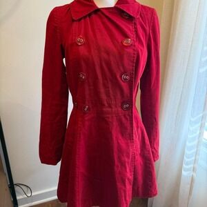 Maria D Red Double Breasted Trench Coat Flared Jacket Women Large